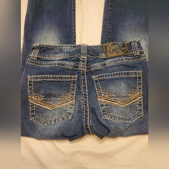 Wrangler Other - Wrangler Rock 47 Denim Mens Jeans Dark Wash Slim Boot Thick Stitch Size 32x31